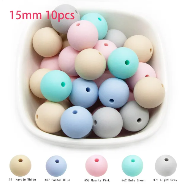 Cute-Idea 10pcs Baby Silicone Round Beads 9/12/15mm Food Grade Chewable Pearl Beads DIY Teething Pacifier Chain Toys Baby Goods 15MM-A