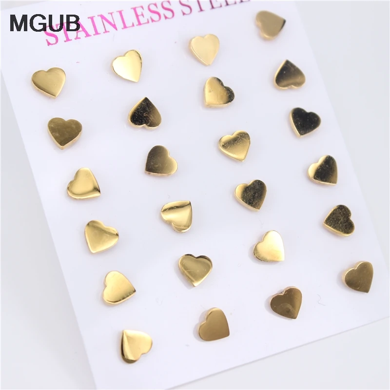 12 pairs / piece Diameter 5-7MM Gold Color Stainless Steel Fashion jewelry Studs Earrings Heart-shaped For Women LH803 | Украшения и