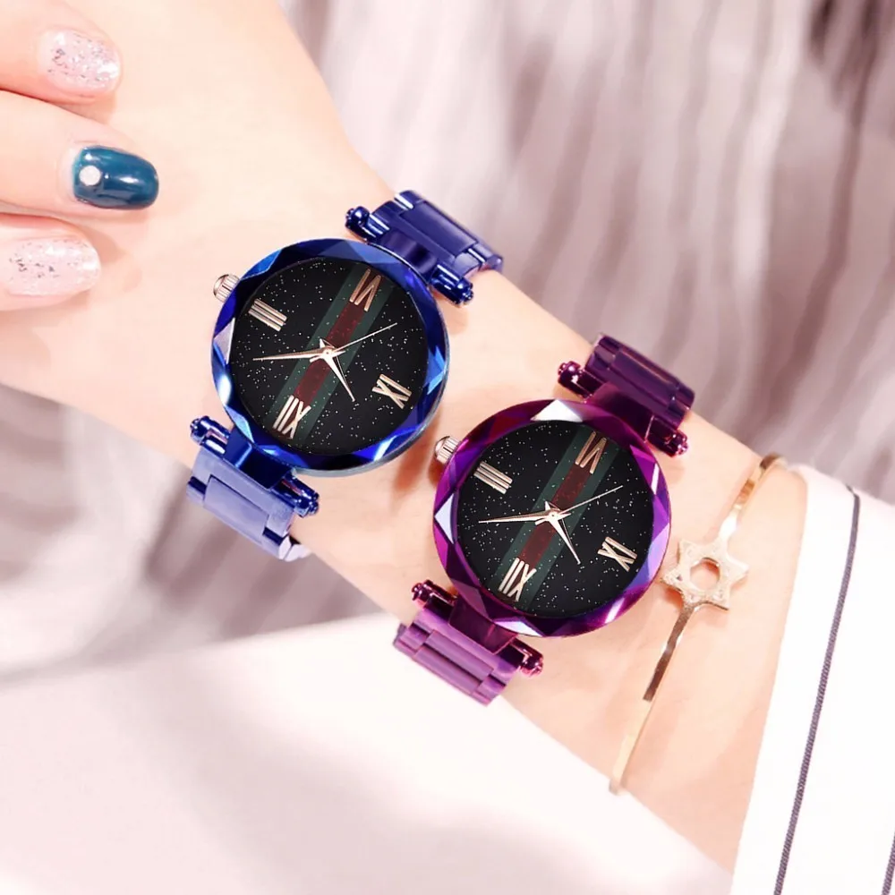 

Vansvar Women Colorful Stainless Steel Watches Fashion Luxury Ladies Starry Sky Roman Numeral Watch Gift Clock Dropshipping