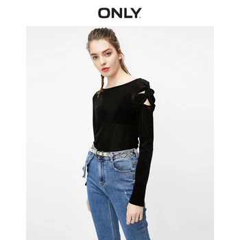 

ONLY Women's Velvet Asymmetrical Round Neckline Long-sleeved T-shirt | 119302507