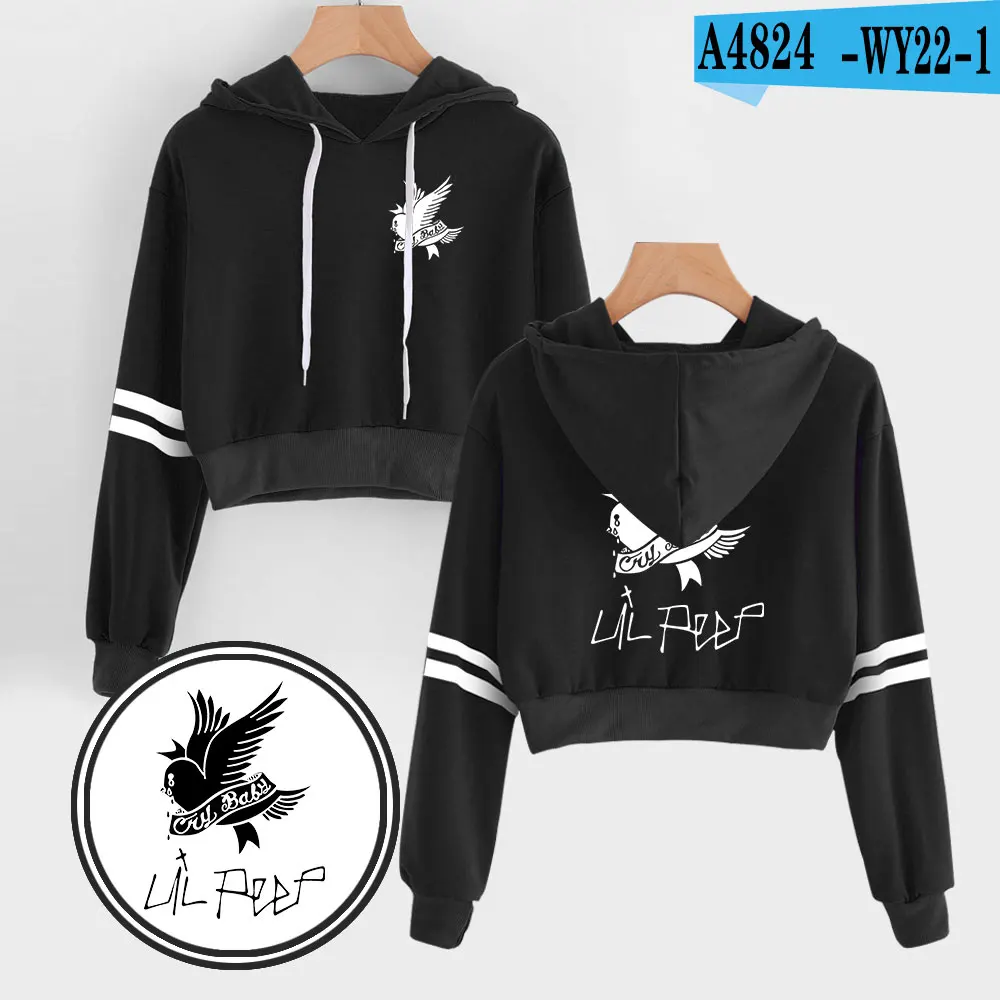 Новейшая модель Aikooki, высокое качество, Lil Peep Navel, Толстовка Harajuku, повседневный модный дизайн, толстовка в стиле хип-хоп, Lil Peep, короткие толстовки, Pullo - Цвет: Black