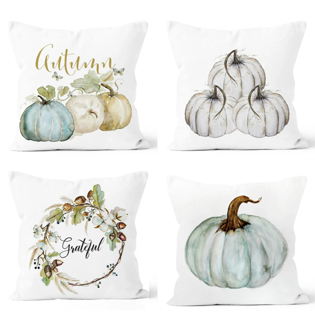 Drop Ship 4 Pcs Throw Pillow Happy Fall Yall Pumpkin Halloween Thanksgiving Decoration Cotton Blend Cushion Cover