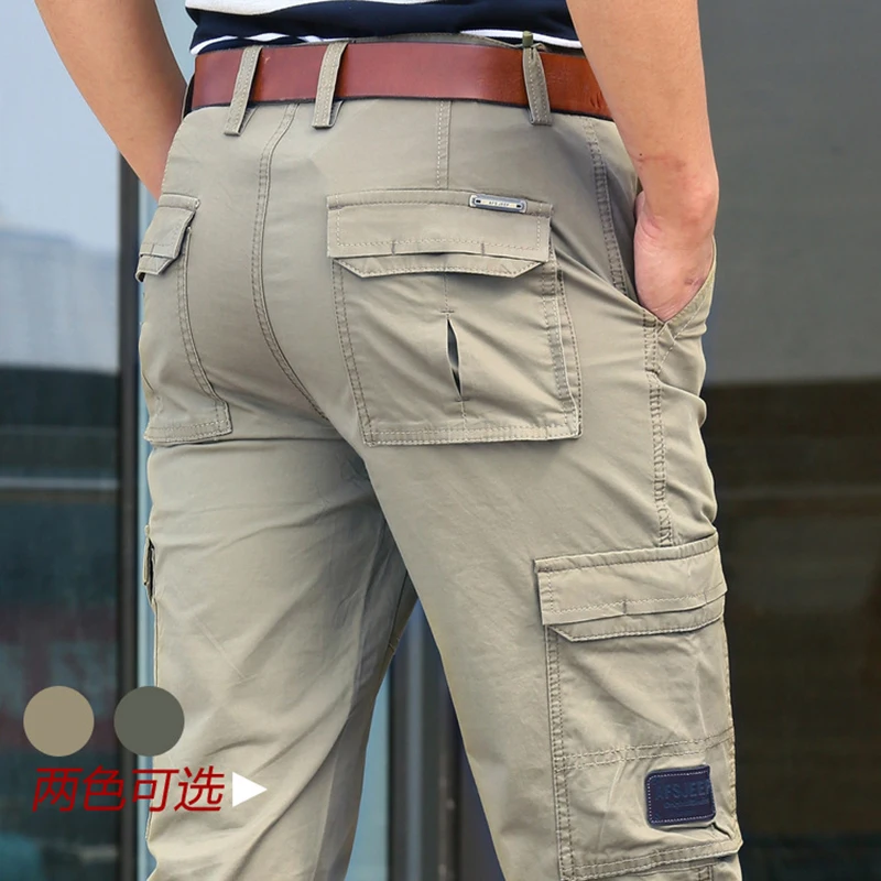 

2020 Men's Summer Multi-pocket Overalls Pants Man Spring Autumn Casual Brand Army Green Cotton Loose Cargo Pant long trousers