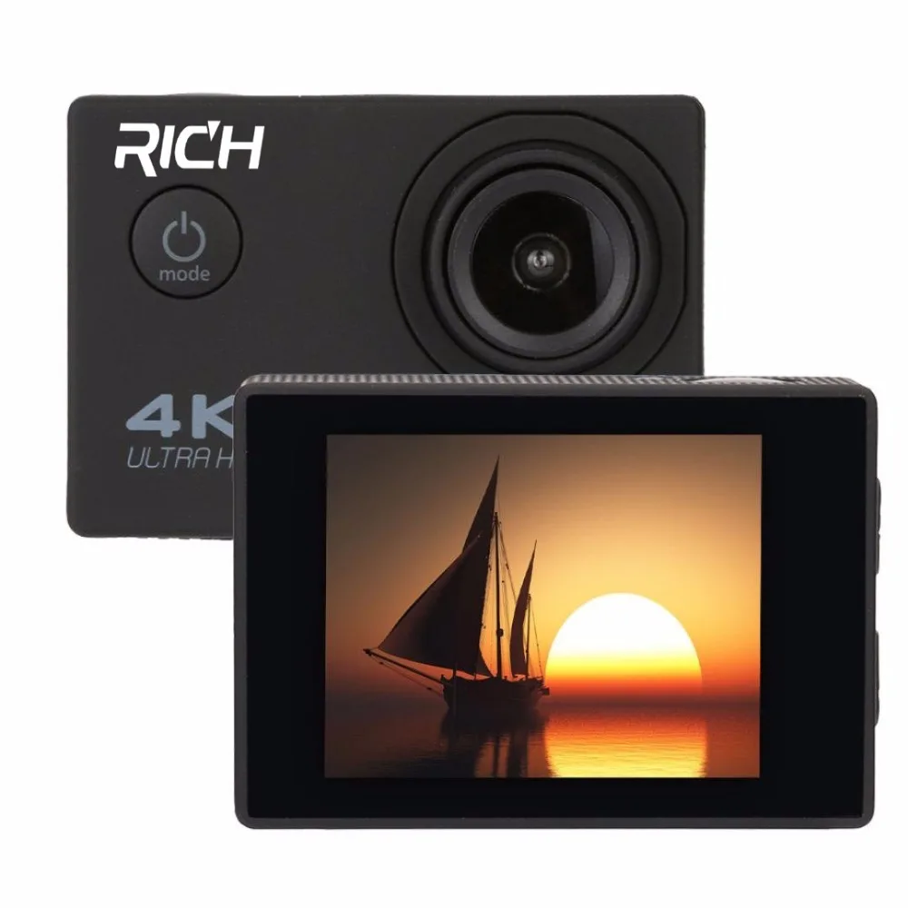 Богатая Экшн-камера F60 F60R Ultra HD 4 K/30fps WiFi 2," 170D go шлем Cam pro Подводная Водонепроницаемая Спортивная камера для youtube - Цвет: F60 Black