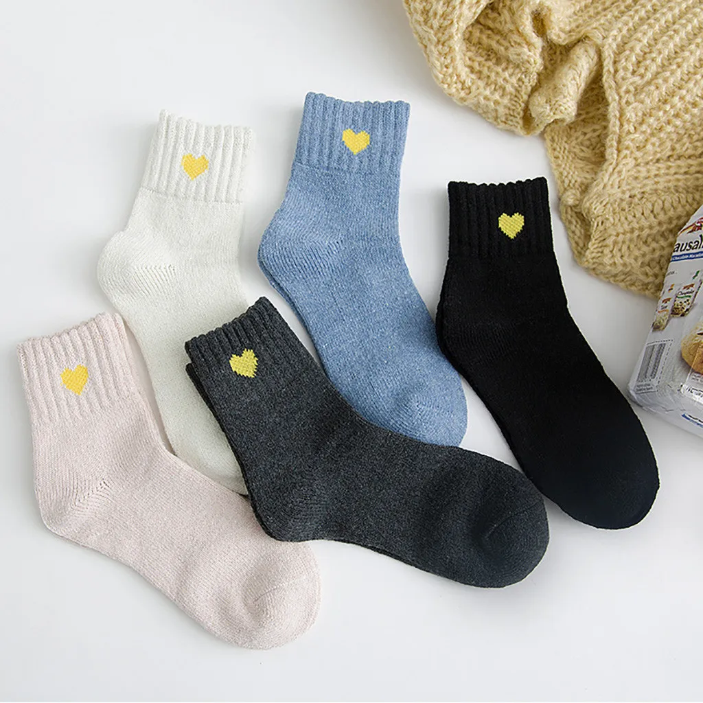5 Pairs ladies solid thick socks warm creative cute office casual cotton socks fashion couples sister gifts autumn winter new
