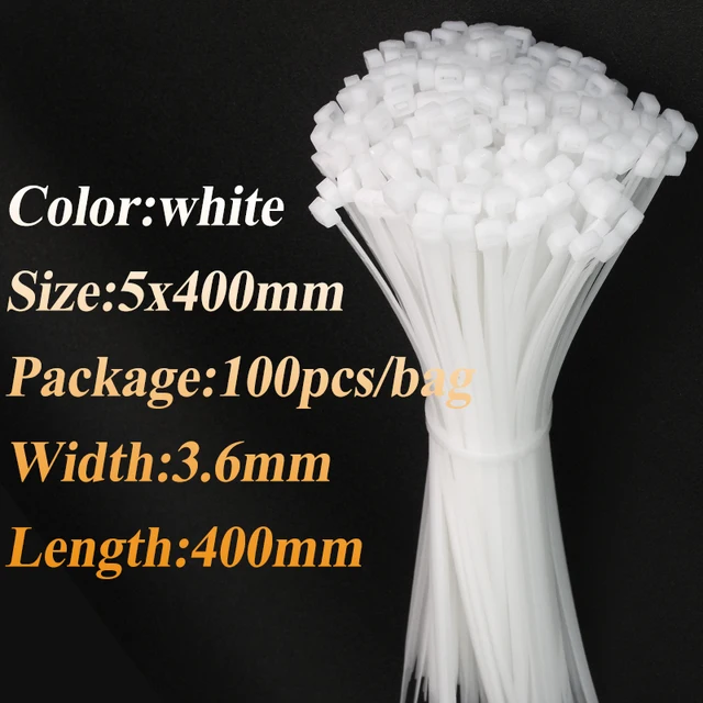 100pcs/bag cable tie Self-locking plastic nylon tie White Organiser Fasten Cable Wire Cable Zip Ties 5x400mm(white)100pcs