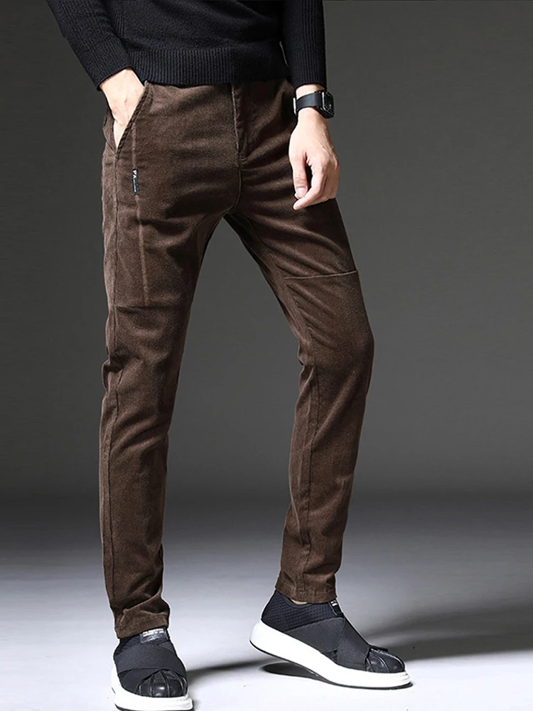 Модные классические зимние мужские джинсы серого, черного, кофейного цвета, повседневные Бархатные вельветовые брюки, мужские корейские облегающие теплые узкие брюки - Цвет: Coffee Regular