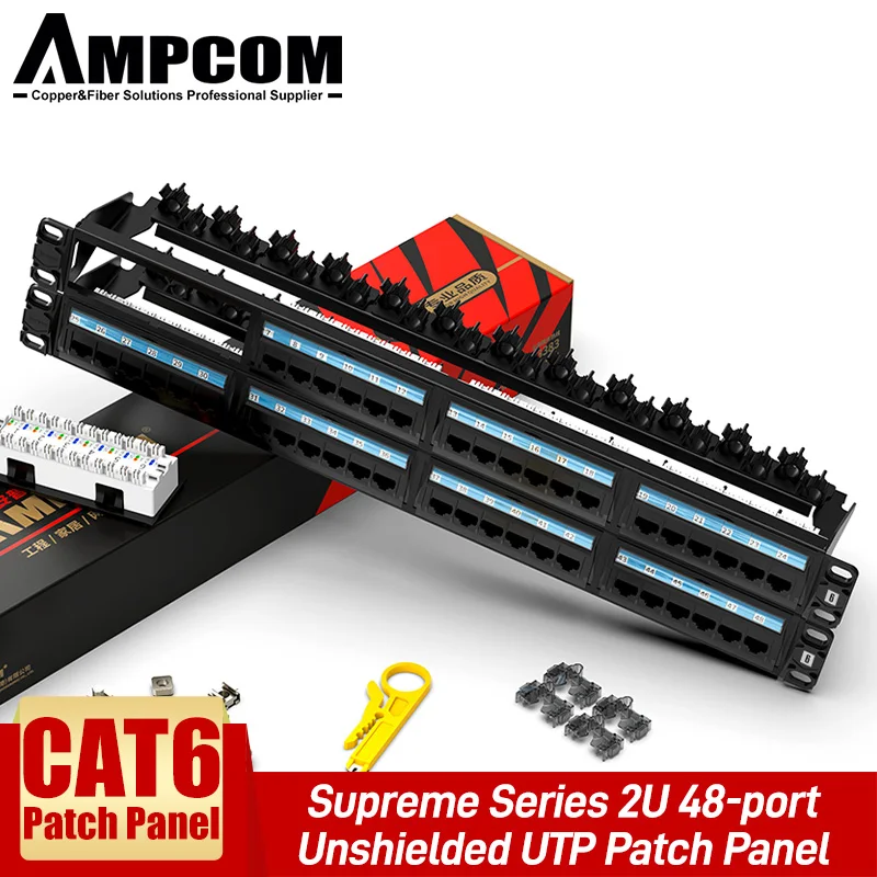 (ul Listed) Cat5e/cat6 24/48 Ports Patch Panel, Rack Mount 1u, 2u, 19 Inch, 50u Gold