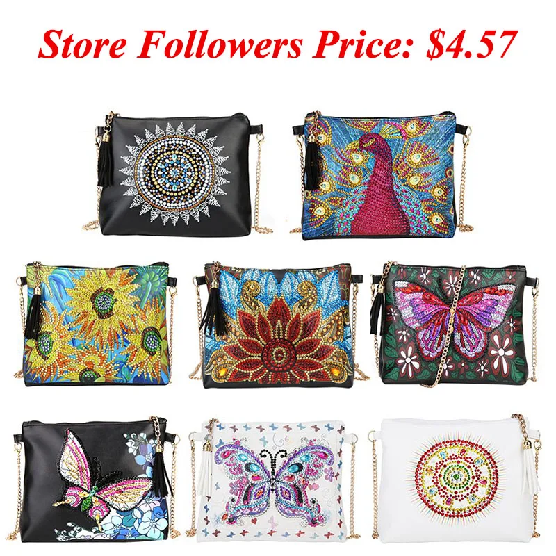 DIY Flower Special Shaped Diamond Painting Leather Crossbody Bags Chain Women Clutch Shoulder Bag Valentine's Day Gift