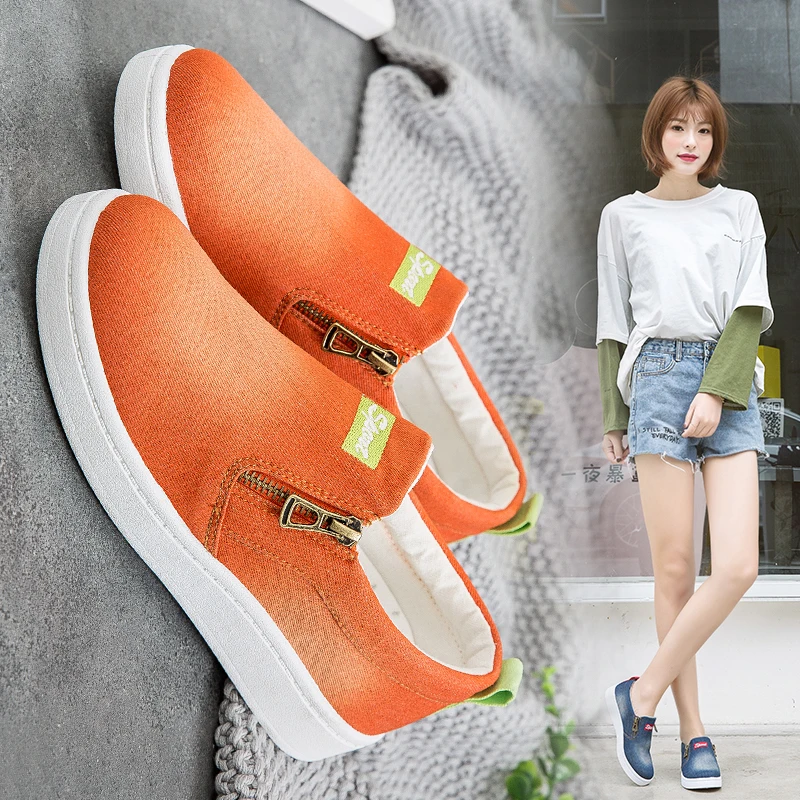 

Casual Women Shoes Women Flats Denim Shoes Fashion Women Sneakers Ladies Board Shoes Blue Orange Spring Autumn Female Shoes