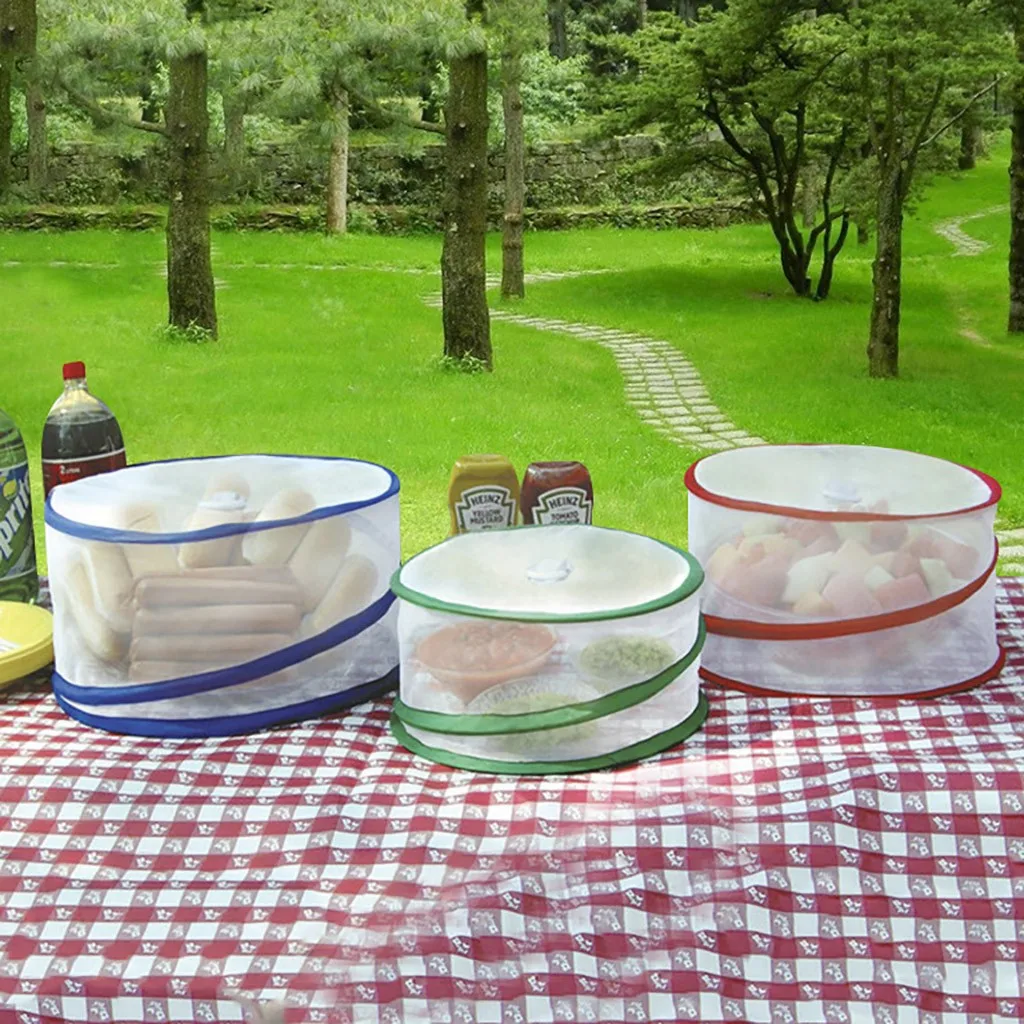 Cubierta de alimento cerrado por hebilla juego de 3 cubiertas plegables reutilizables cocina de comedor Cocina de picnic al aire libre protector de insectos barbacoa malla neta 