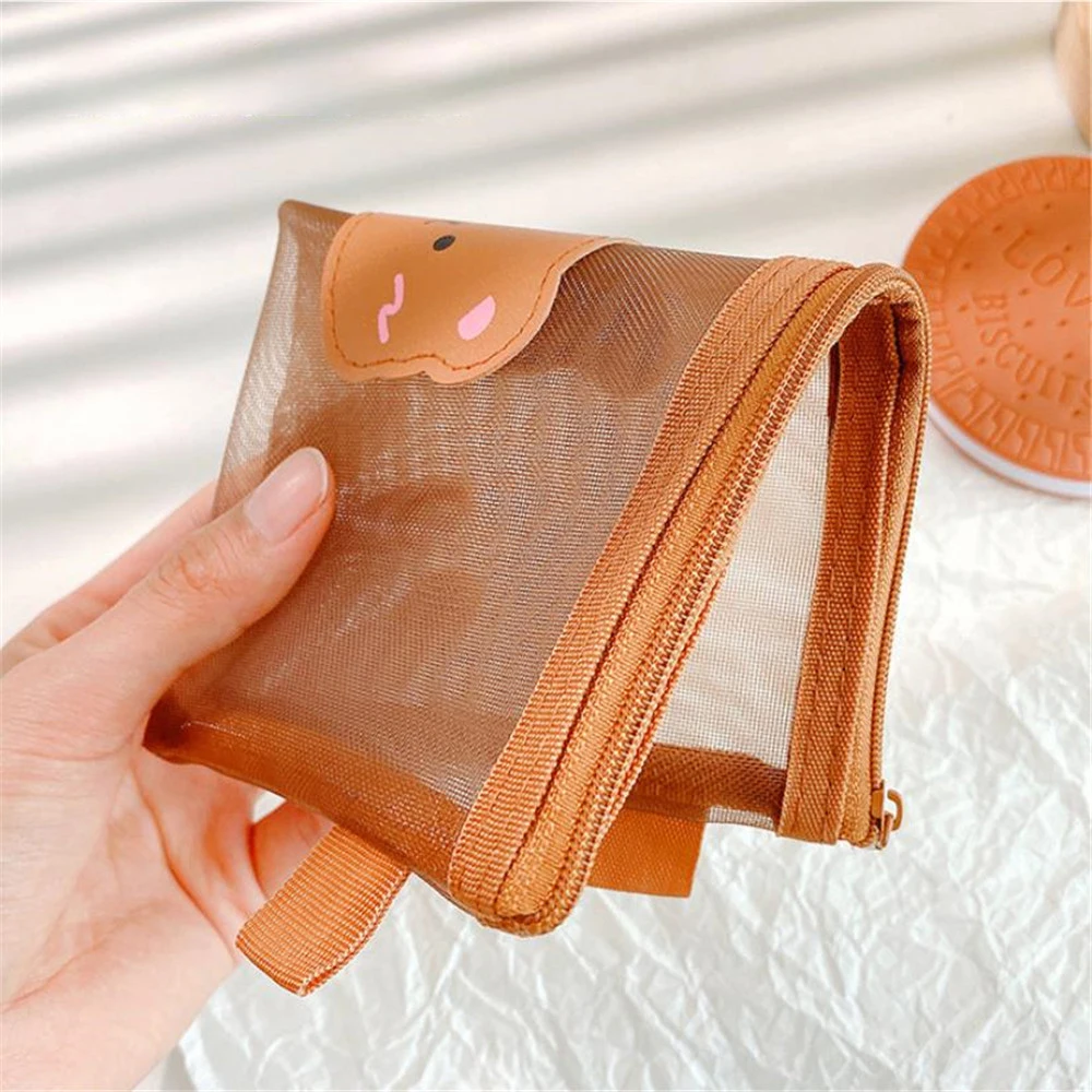 Cute Bear Transparent Mesh Pencil Case Ins Portable Toiletry Makeup Pencil Bag Stationery Gift School Pencil Box Crafts Supplies
