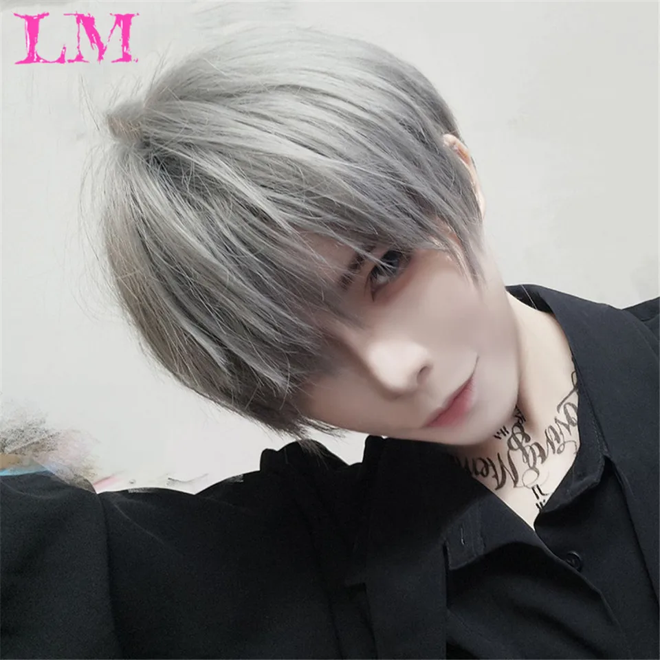 Resistente ao Calor Perucas de Cabelo Curto Encaracolado Cosplay Masculino Menino Festa Luz Amarelo Sintético Peruca Respirável lm 14 luz amarelo sintético resistente ao calor perucas