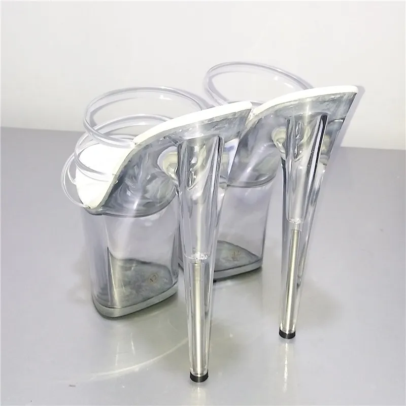 8 inch see-through heel slippers, sexy star model 20 cm high heel platform sandals, nightclub party slippers