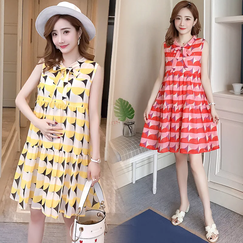 

Net Price 2019 Summer New Style Maternity Clothes Sleeveless Bow Chiffon Dress Lactation Garment Mid-length