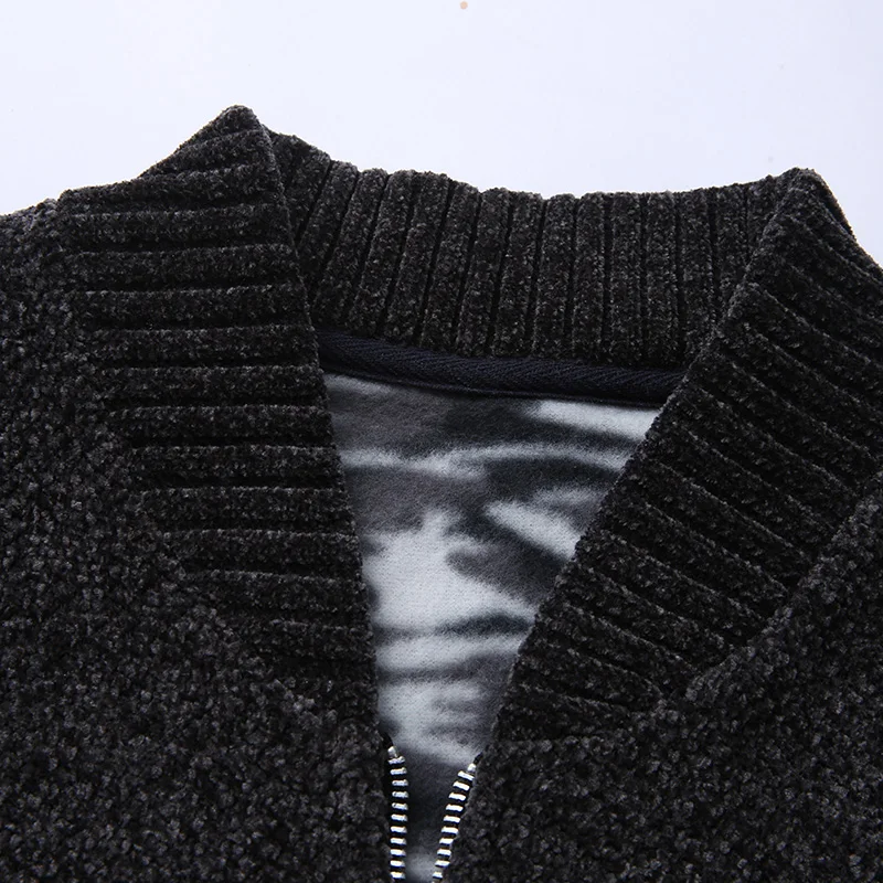 New Casual Winter Solid Color Cardigan Sweater Coat Baseball Collar Plus Velvet Thick Sweater Youth Men Warm Sweater Coat MWK010