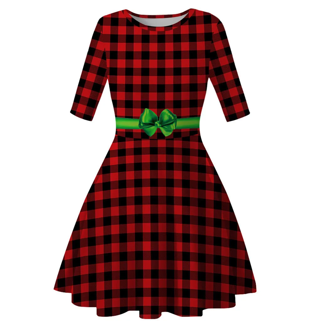 Рождественское платье для маленьких девочек и подростков; рождественское платье с длинными рукавами и 3D принтом; одежда в клетку; vestido infantil