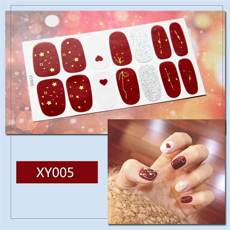 Nusx 14tips Full Cover Nail Stickers Wraps Constellation DIY Nail Decals Self Adhesive Nail Sticker Pink 5