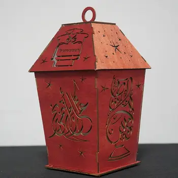 

Muslim Lanterns for Ramadan Wooden Glowing Night Light Decoration Crafts Coffee Table Decorative Centerpiece Set for Table