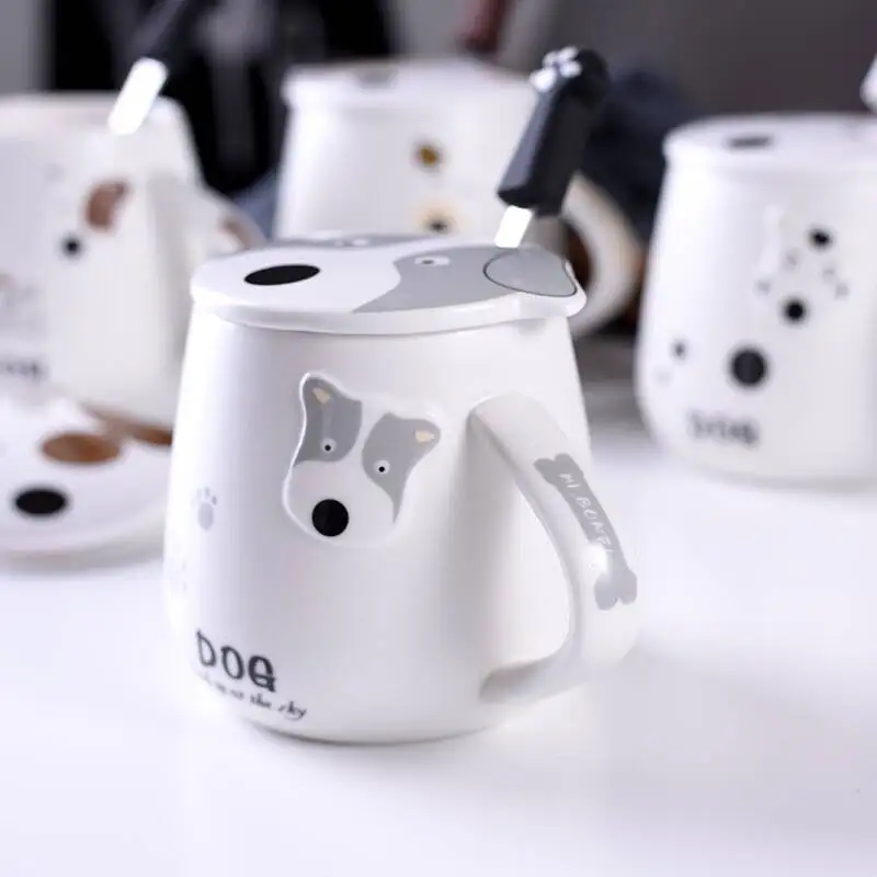 Animal Puppy Ceramic Cup Mug Breakfast Milk Cup Trend Cup Gift Gift Practical Cup Cover Lid