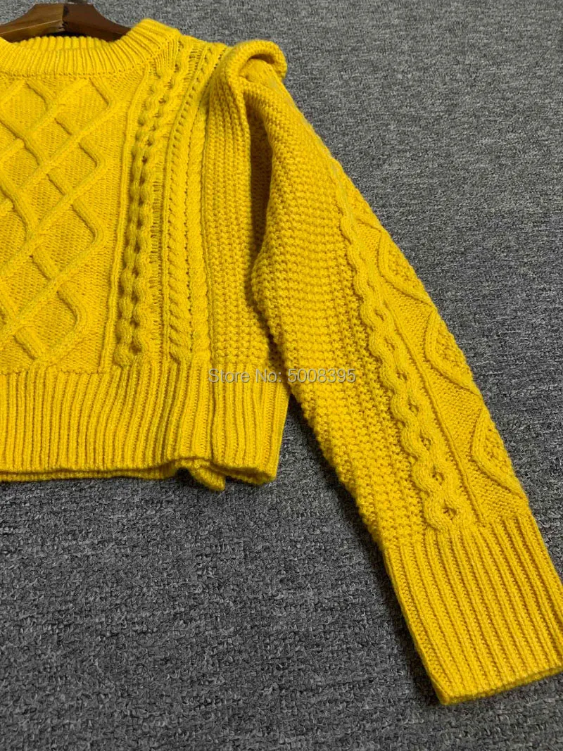 Желтый бежевый ирландский цвет скрученный вязаный джемпер Тайл круглый вырез с длинными рукавами шерстяной трикотаж 2019FW