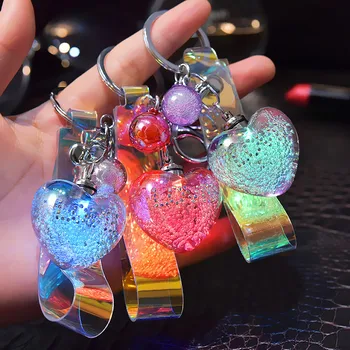 

Fashion Crystal Heart keychain Glowing Fantasy Glitter Quicksand Star Keychain for Women Bag Charms Car Key Pendant Keyrings
