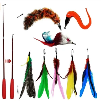 

9PCS Pet Feather Bell Cat Toys For Kitten Puppy Interactive Cat Fishing Rod Pet Accessories