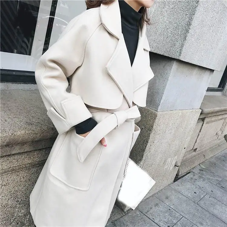 New Winter Outwear Blends Wool Coat Autumn Women Warm Woolen Coat Solid Female Slim Long Overcoat