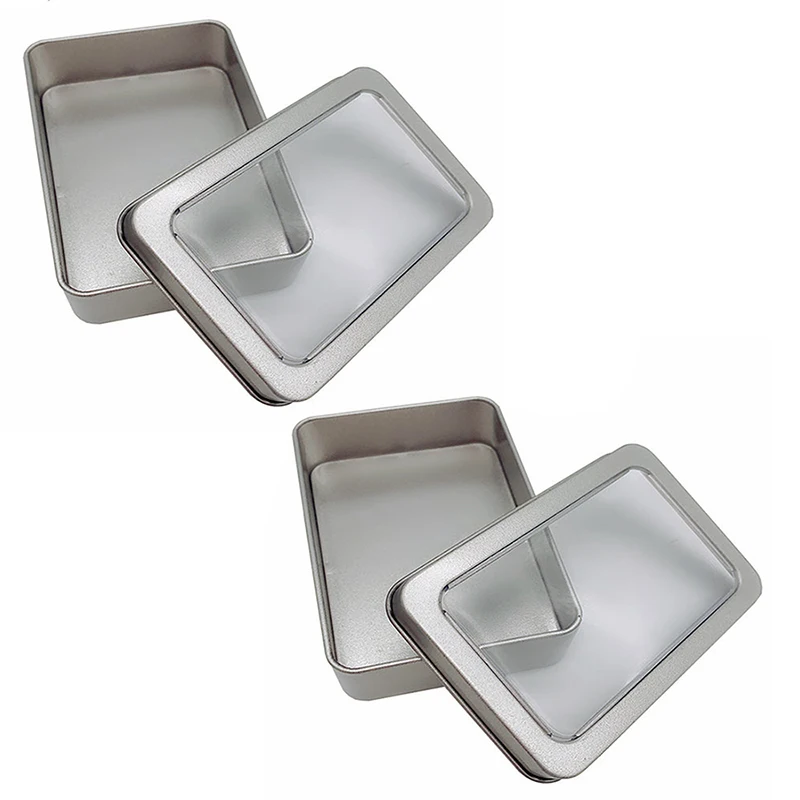 

2Pcs/Set Window Tin Box Storage Box Tin Silver Storage Box Case Organizer for U Disk Money Coin Candy Key Iron Box Organizer 8.8