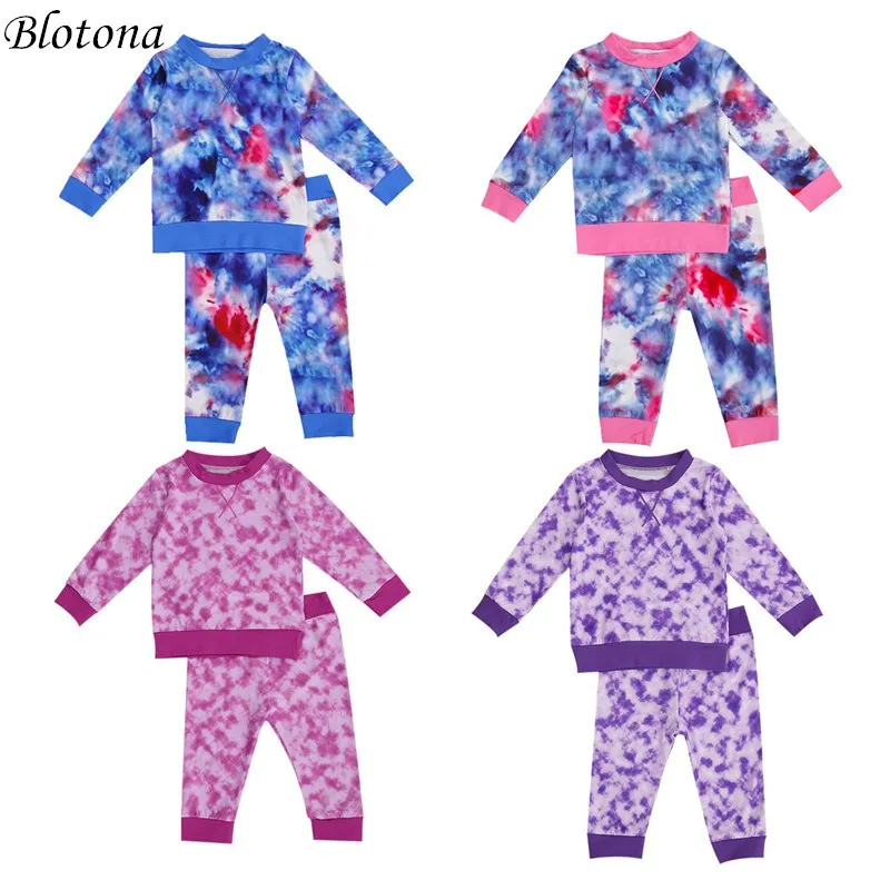 

2Pcs Newborn Baby Tie-dye Print Outfits Infant Long Sleeve Round Neck Pullover High Waist Trousers Casual Style Tracksuit 0-24M
