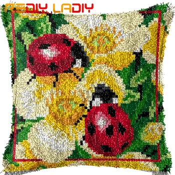 

Latch Hook Cushion Two Ladybugs Pre-Printed Canvas Cushion Front Acrylic Yarn Crochet Pillow Case Kits Hobby & Crafts Home Decor