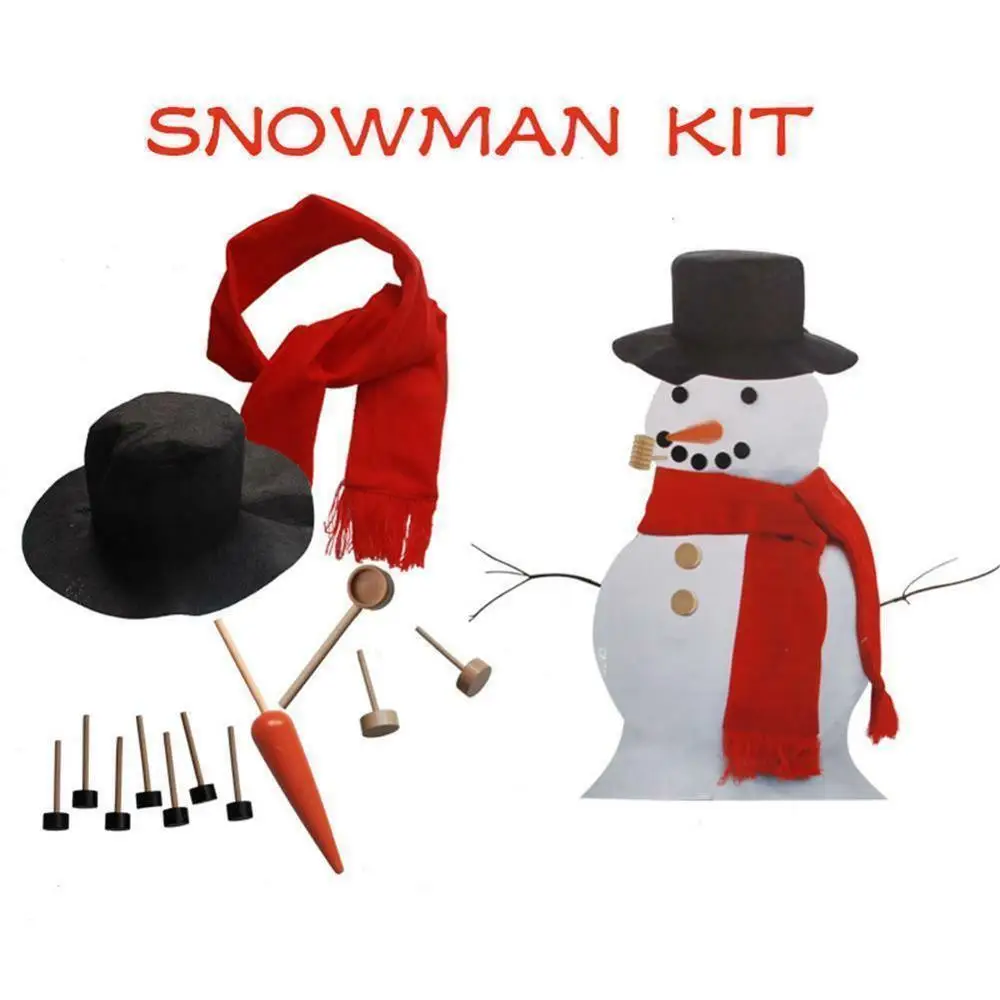 

Christmas Winter Snowman Building Tool Kit Wooden Nose Scarf Hat Set for Family Kid Children Snowman Making Tools Supplies