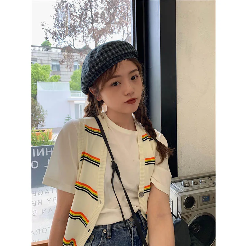 Модный Элегантный берет Piaid, Женская Осенняя теплая шапка, хлопок, милый женский берет, шляпа для девочек, новинка