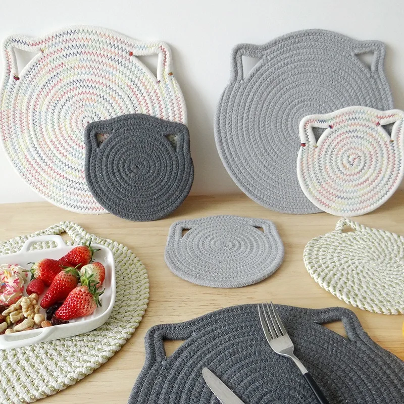 

Linen Cute Cats Non-slip insulation Placemat coaster for table dinner Table Mats cotton linen Pads Home Decor