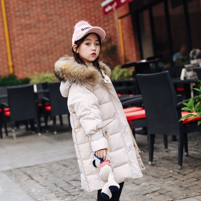 Зимние Модные пуховики для девочек пуховые пальто для маленьких девочек теплая верхняя одежда из натурального меха для холодной зимы