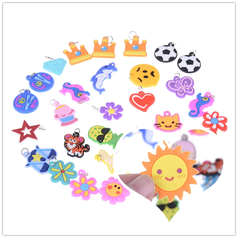 Random Style 30pcs DIY Cartoon Colorful Animal Flower Beads Pendants Colorful Loom Rubber Band Bracelet Jewelry Making Beads Toy