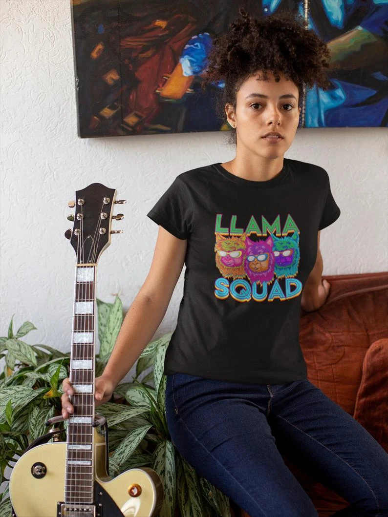 Llama Squad T Shirt | Music Party Neon Colors Apparel | Llama Spirit Animal Tank | Retro Con fashion HD pictures Tee -
