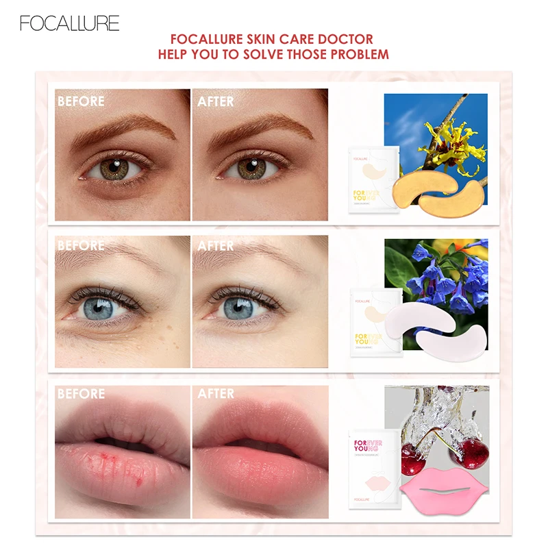 FOCALLURE Collagen Crystal Eye Mask Lip Mask Gel Eye Patches Anti-Aging Eye Bags Wrinkle Dark Circles Eye Pads Skin Care TSLM2