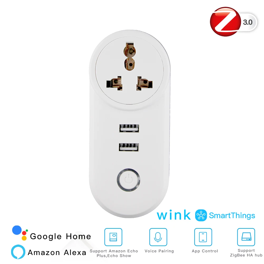 Умная розетка с 2 USB интерфейсом ZigBee 3,0 Дистанционное Голосовое управление работает со смартфонами Wink Echo Plus и большинством Zigbee Hub - Цвет: IN Smart Socket