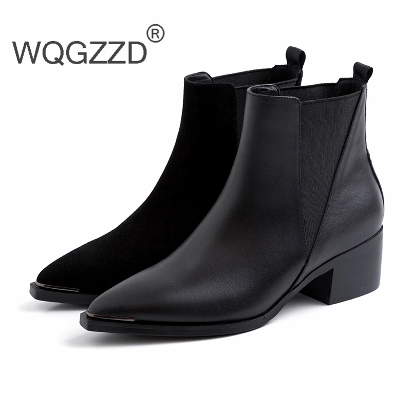 Botas mujer; Ботинки Челси; женская зимняя обувь; мотоботы из коровьей кожи в британском стиле; женские ботильоны