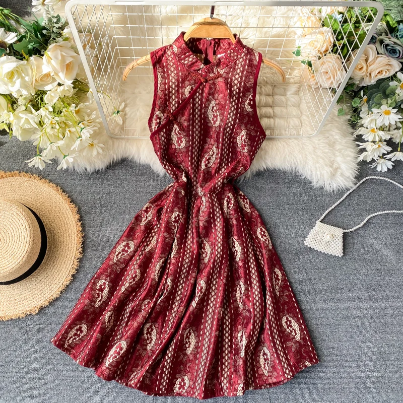 Платье Neploe, винтажное платье принцессы, хит, цветные кружевные платья, новинка, женское платье со стоячим воротом, без рукавов, ТРАПЕЦИЕВИДНОЕ, вечернее платье, Vestidos 56863