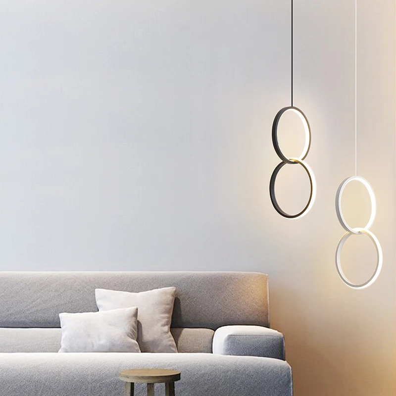 new Circle Rings Modern led chandelier for bedroom bedside dining room bar white or black color led chandeliers 90-260V