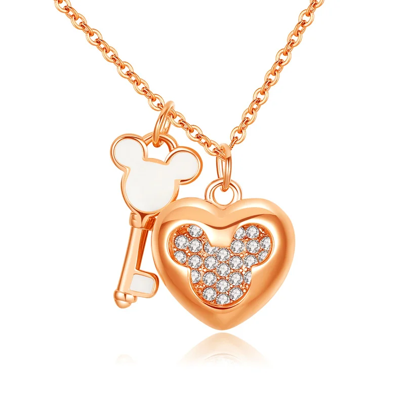 LOYE Love Heart Micky Key Pendant Necklace Shiny Crystal Zircon Clavicular Chain Necklaces for Women Girls Birthday Jewelry Gift | Украшения