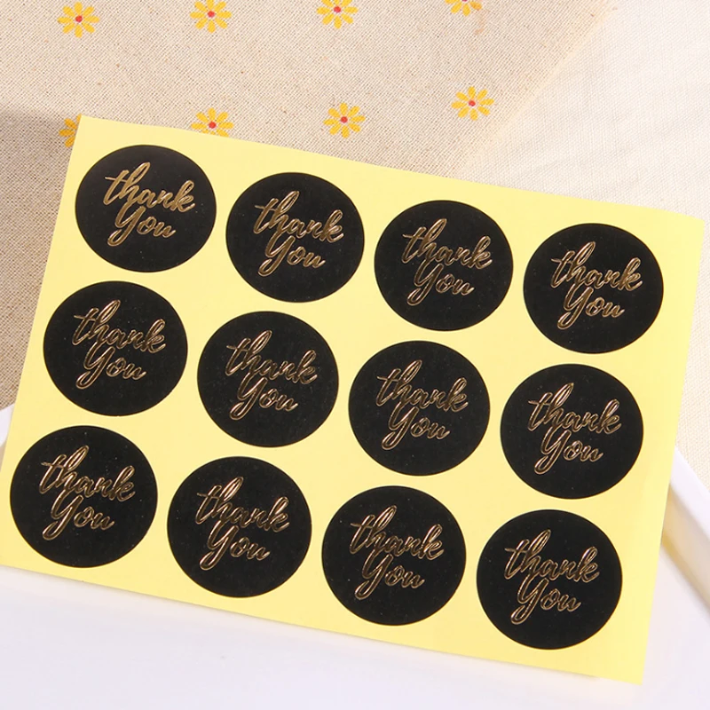 

120pcs/Lot Kawaii Thank you Round Black Gold Scrapbooking Paper Labels Seal Sticker
