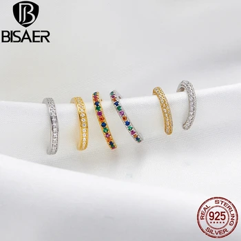 

BISAER 2020 Colorful Zircon Ear Clip 925 Sterling Silver Dazzling Zircon Small Earrings Ear For Women Simple Jewelry ECE993-A