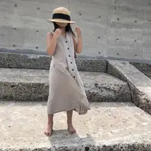 Новое платье-майка для девочек модные хлопковые льняные весенние платья для девочек 1-7 лет, PP973