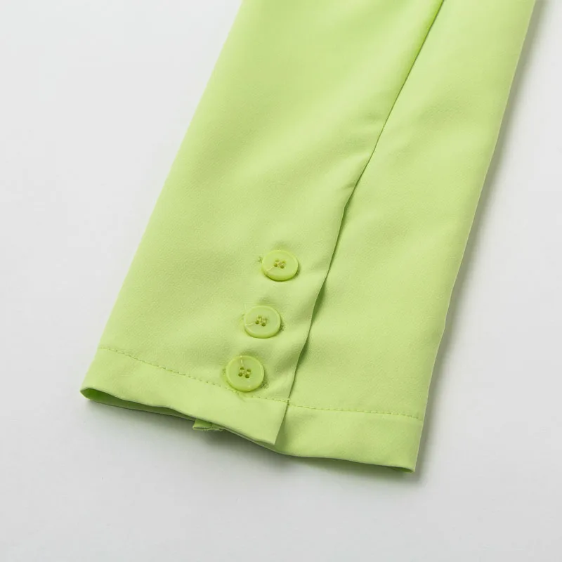 Conmoto/осень-зима, модный Женский блейзер с карманами, однотонные зеленые куртки-блейзеры, винтажное женское повседневное пальто