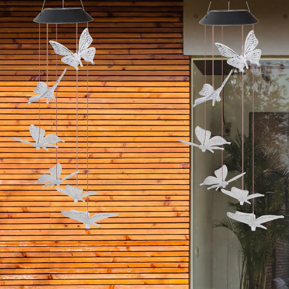 LED Solar Butterfly Wind Chime Light Home Waterproof Garden Hanging Lamp Color Change Light Room Hotel Decoration Light