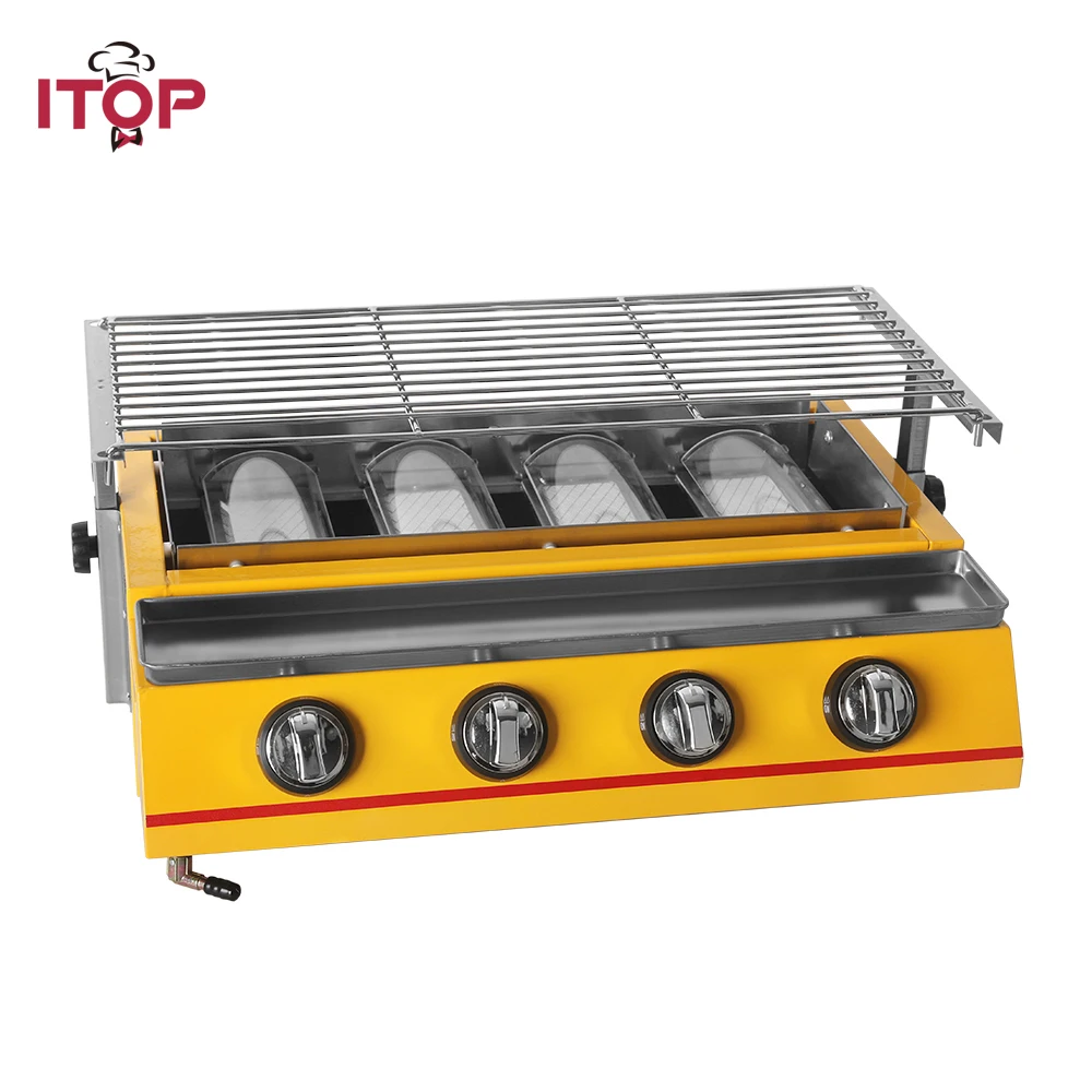 ITOP Barbecue Grill For Outdoor LPG 4 Burners Gas Grill Fast Delivery Stainless Steel with Glass/Yellow Shield