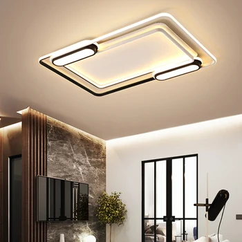 

Modern LED Rectangle Ceiling Light with Remote Semi Flush Mount Dimmable Chandelier Lighting for Living Room Bedroom Kitchen
